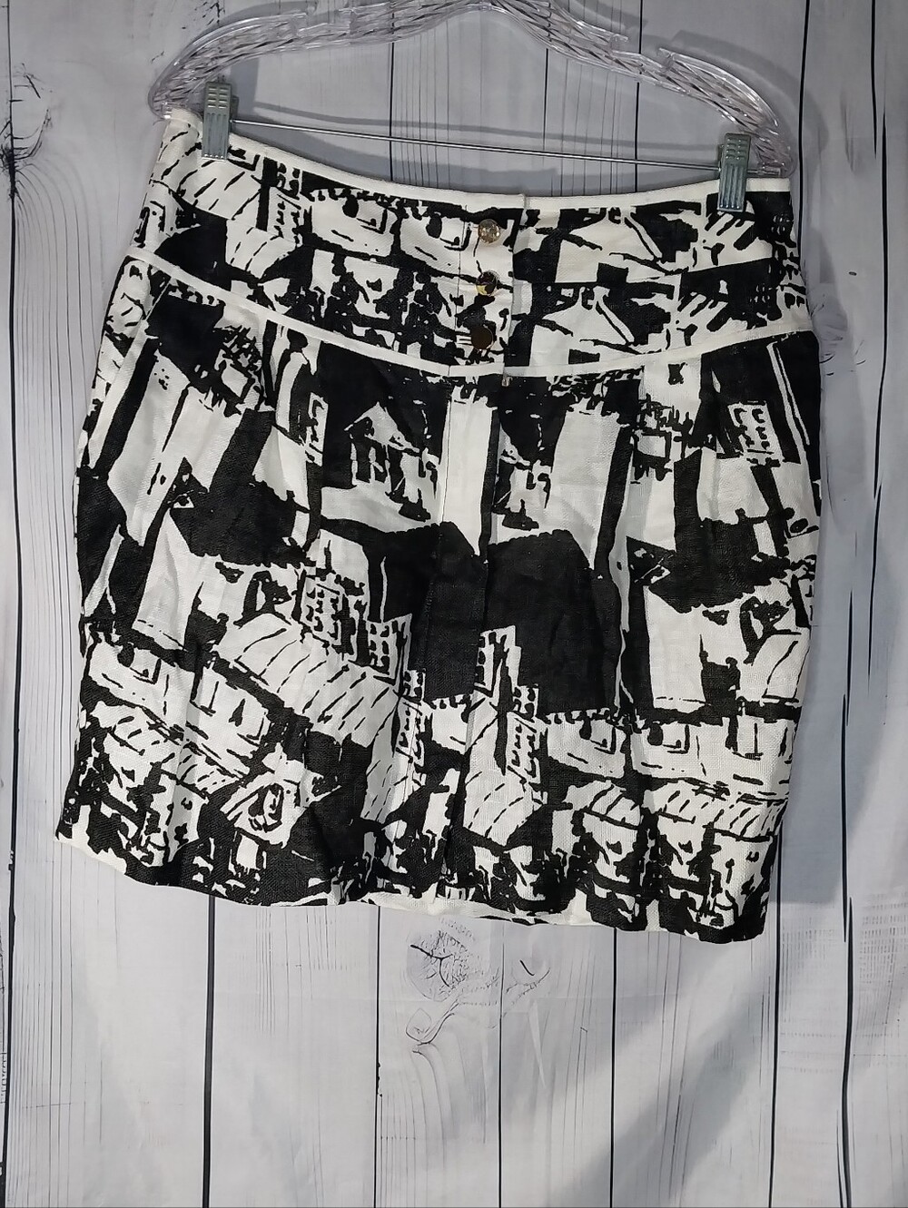 Tory Burch Abstract Print Linen Monochrome Preppy Contemporary Mod Skirt